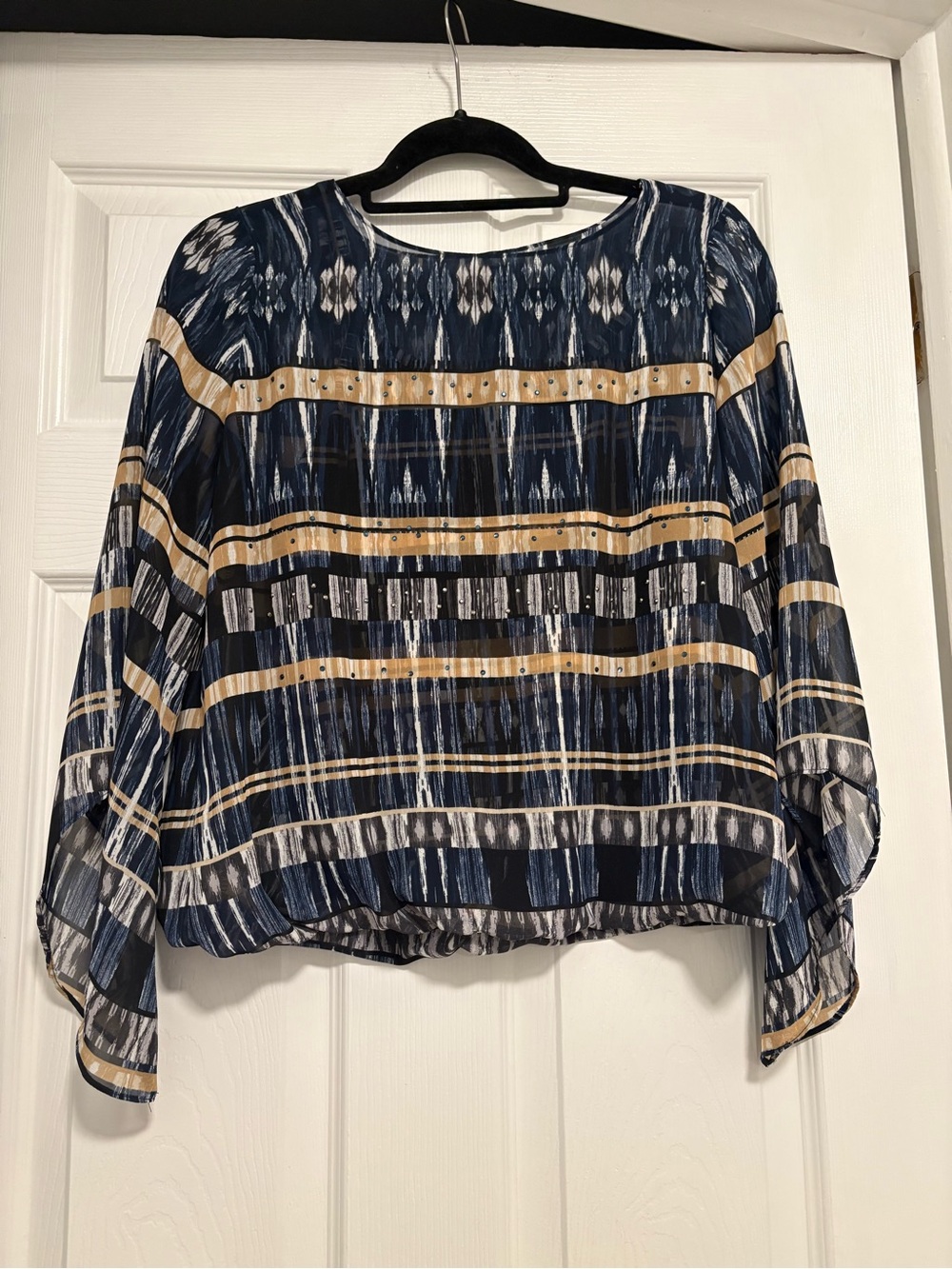 Alfani Navy, Gold & White Striped Blouse